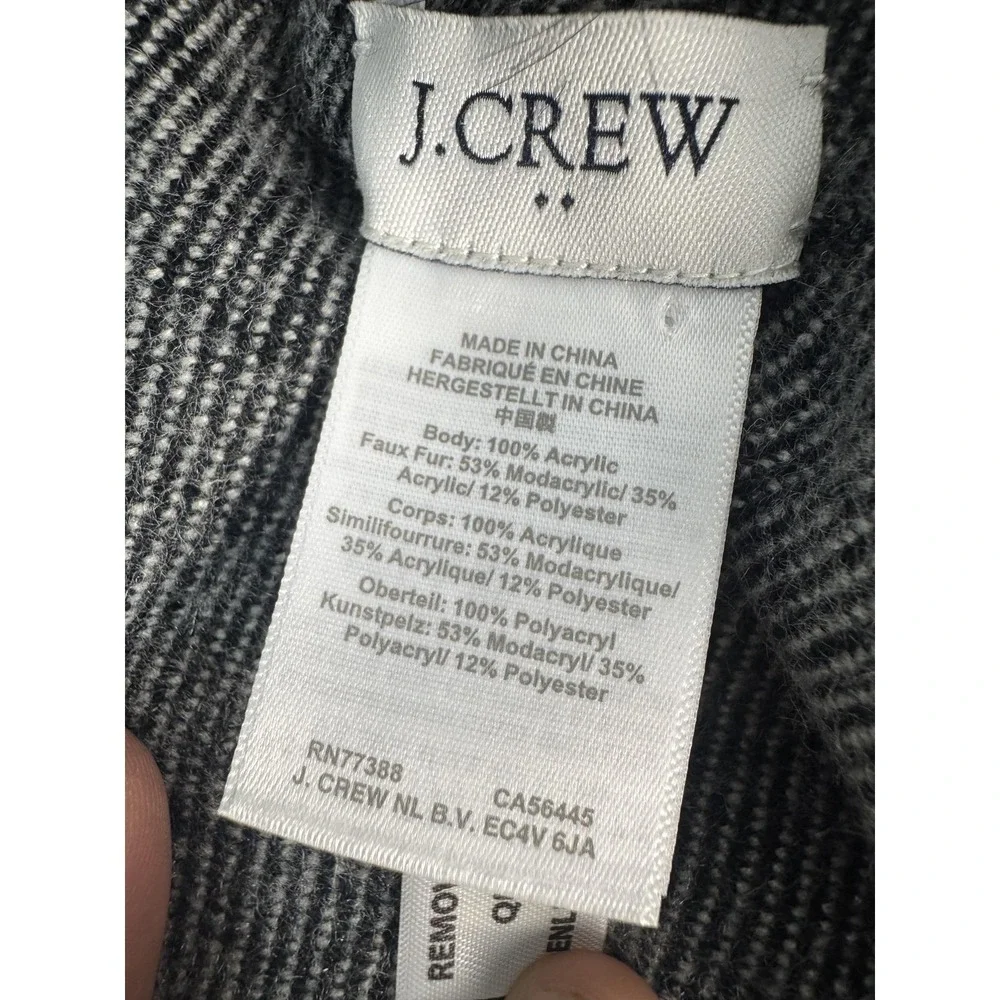 J Crew Shawl Wrap Womens One Size Black Plaid Faux Fur‎ Trim Fringe Winter